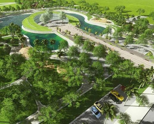 Công viên cây xanh và đường dạo bộ ven hồ