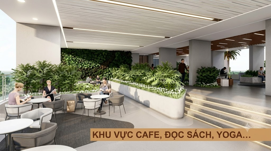Khu vực cafe, đọc sách, yoga